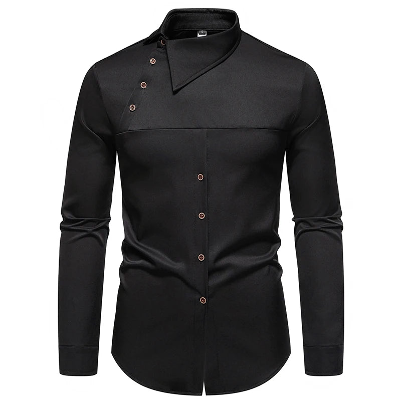 JUSTBREAKIT Men's Casual Long Sleeve Shirt – Single Breasted, Stretch Polyester