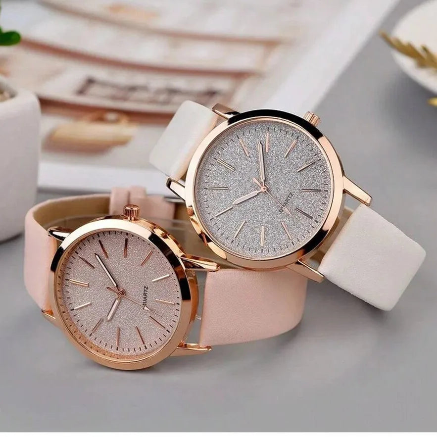 Women's Fashion Quartz Watch – 38mm Numberless Dial, Leather Band