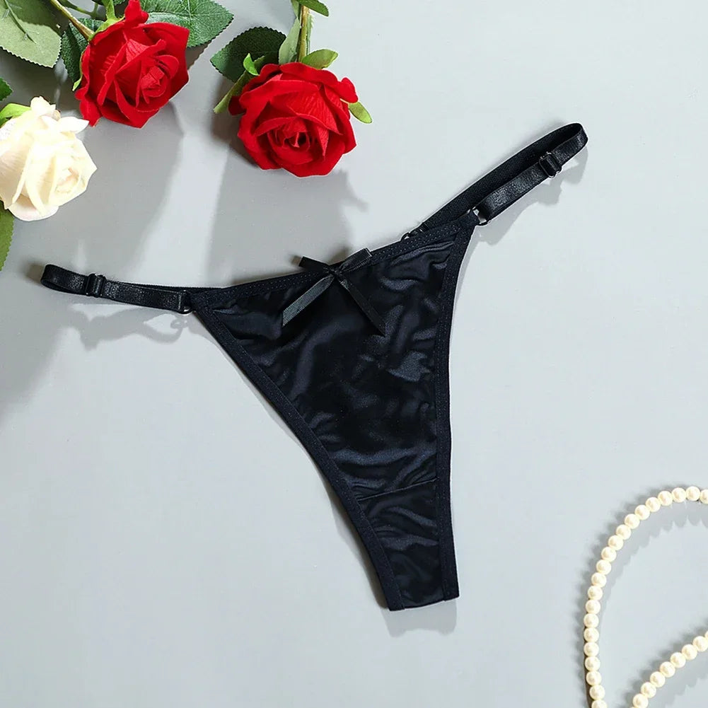 MOONBIFFY Women's Low-Rise G-String Panties – Bow Detail, Cotton Polyester Knit
