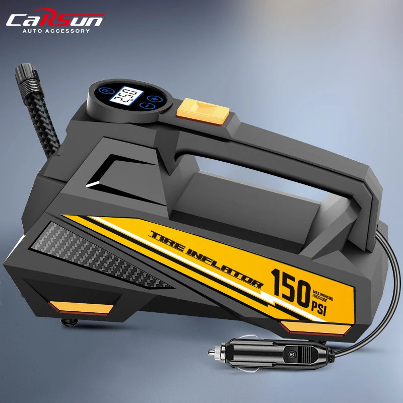 CARSUN 12V Corded Air Compressor Tire Inflator – 150PSI Electric Pump for Cars, Motorcycles, Bikes & Balls