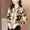 Women's Office Lady Print Shirt – Turn-Down Collar, Full Sleeve, Stretch Woven