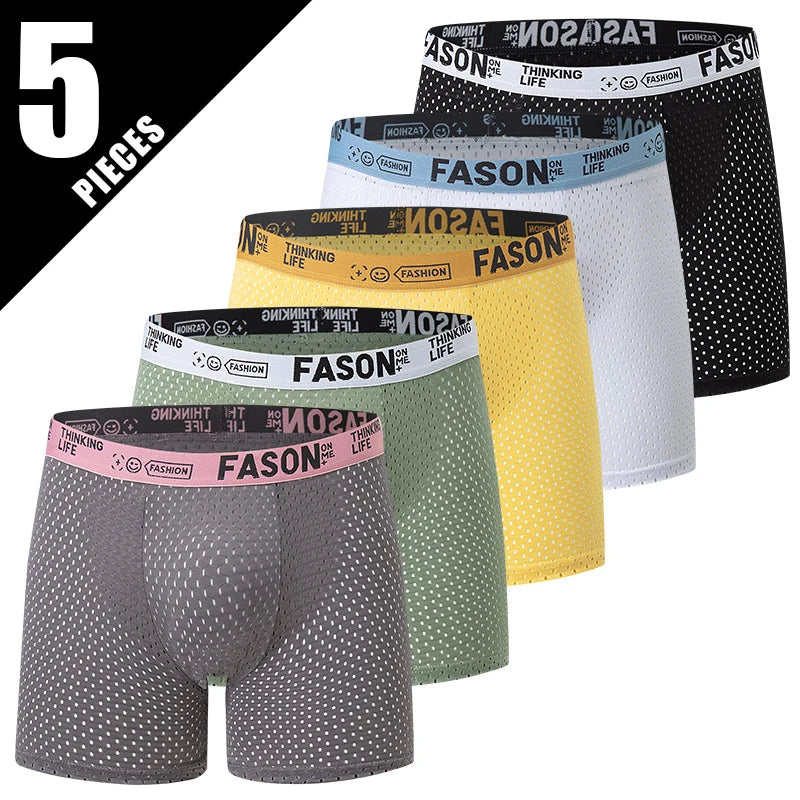 Men's Solid Polyester Boxer Shorts 5-Pack – Knit, Sizes S–3XL