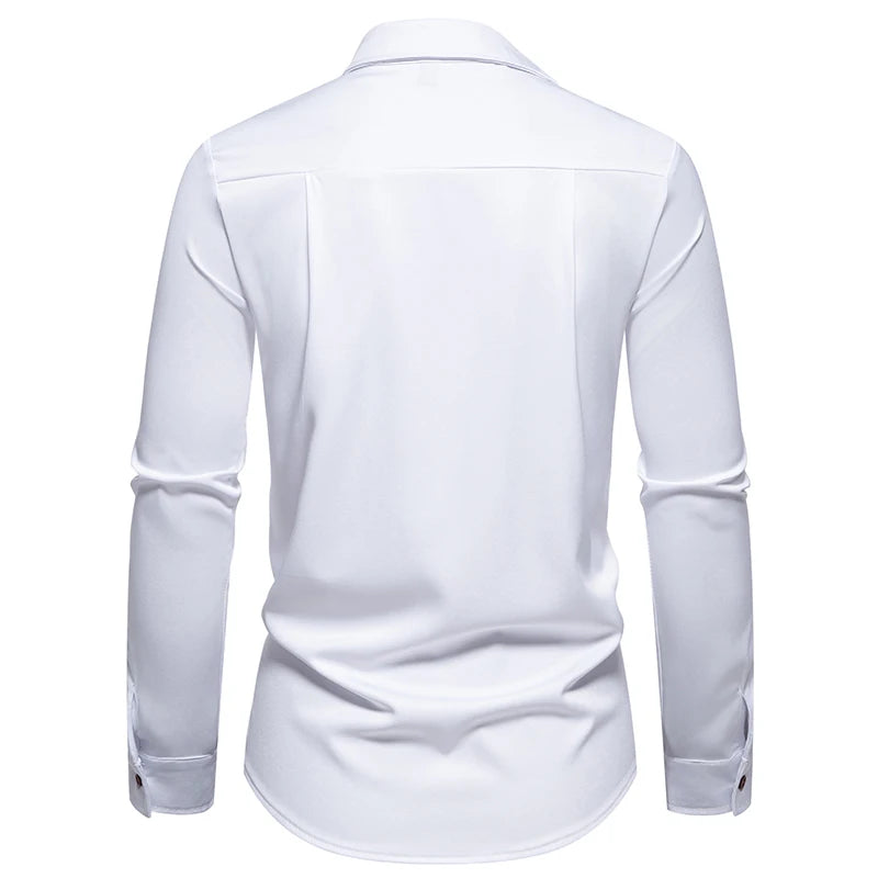 JUSTBREAKIT Men's Casual Long Sleeve Shirt – Single Breasted, Stretch Polyester