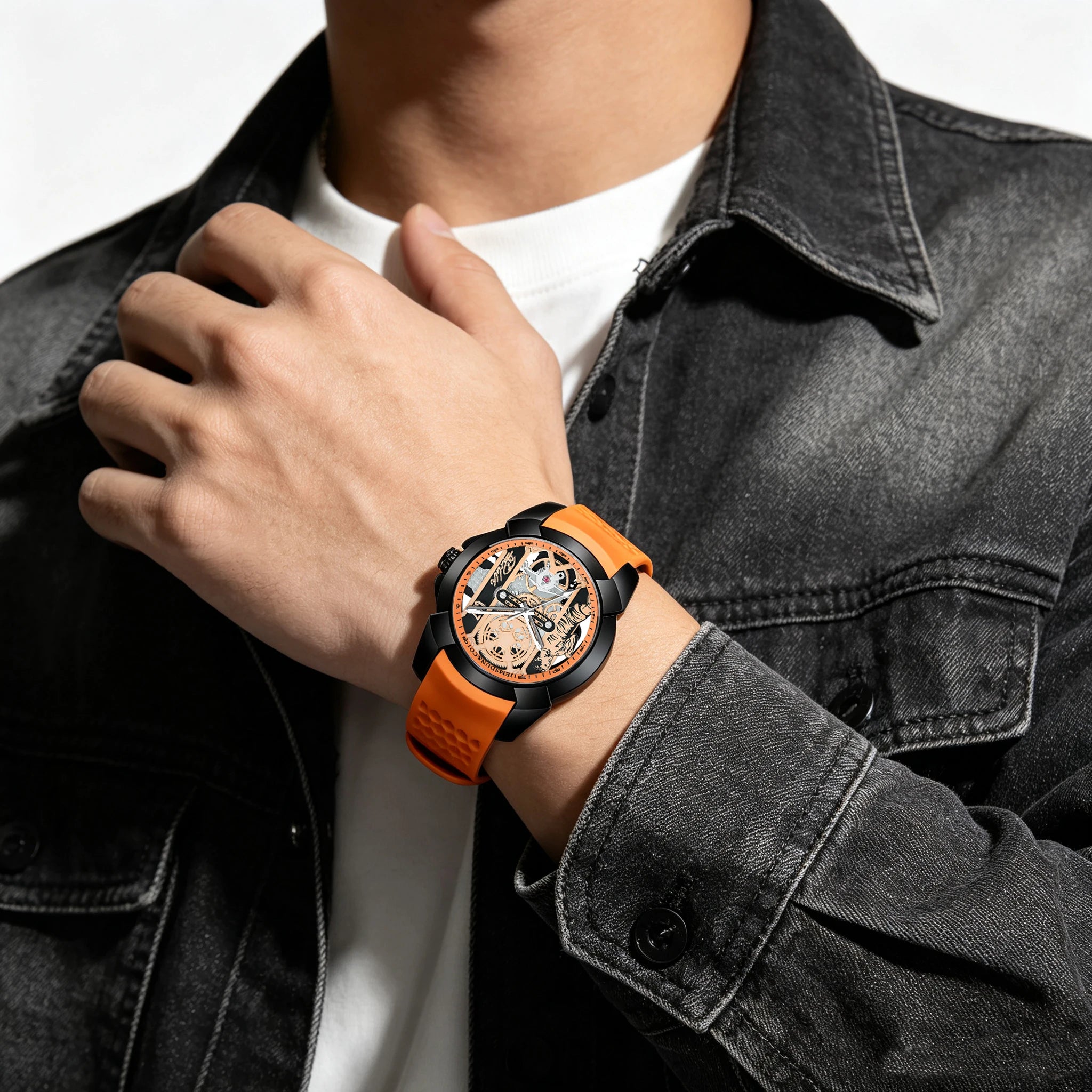 Fashion Quartz Wristwatch – 40-44mm, Silicone Band, 3-Bar Water Resistant