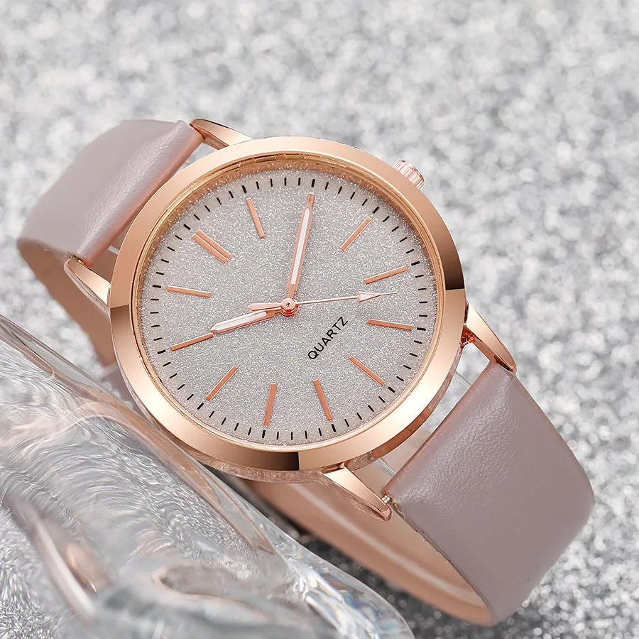 Women's Fashion Quartz Watch – 38mm Numberless Dial, Leather Band
