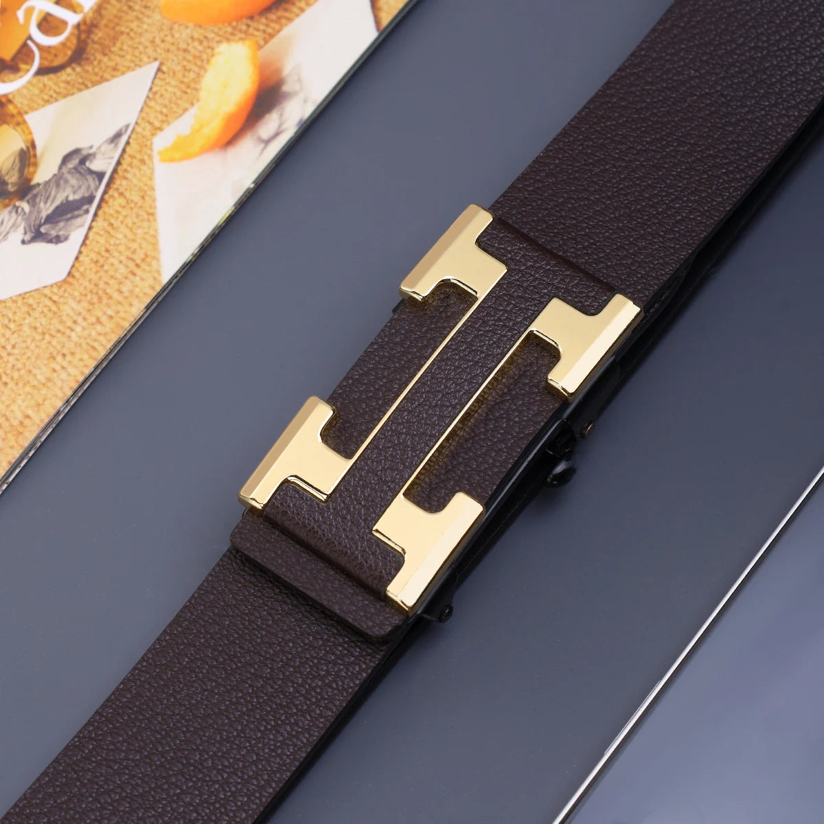 Men's Fashion Letter Pattern PU Belt – 3.4" Width