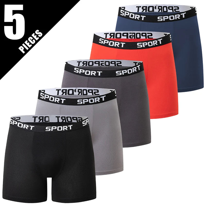 Men's Solid Polyester Boxer Shorts 5-Pack – Knit, Sizes S–3XL